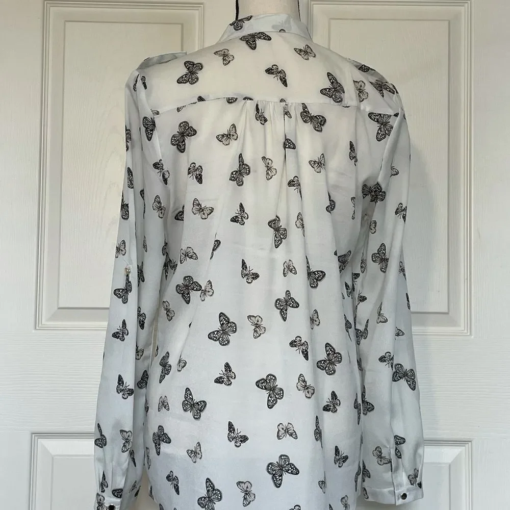 OASĀP Semi-Sheer Button Down Butterfly Blouse, L - Picture 6 of 16